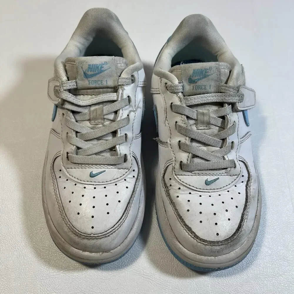 Nike Air Force 1 White Blue Boys Size 12c - Picture 2 of 7